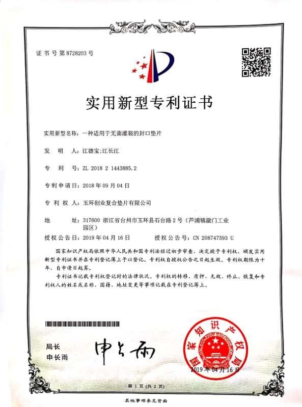 China Yuhuan Chuangye Composite Gasket Co.,Ltd Certification